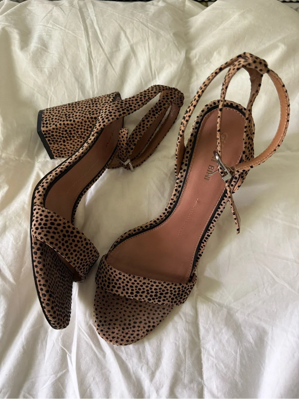 Gianni Bini Arleena cheetah print block heel sandals in tan/black
